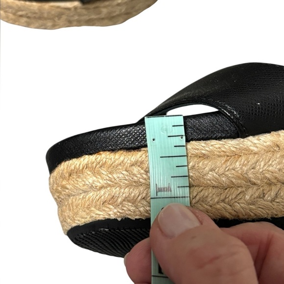 PRADA - SIZE 36EU / 6 US - BLACK LEATHER PLATFORM WEDGE ANKLE SANDALS - S6 - Picture 10 of 14